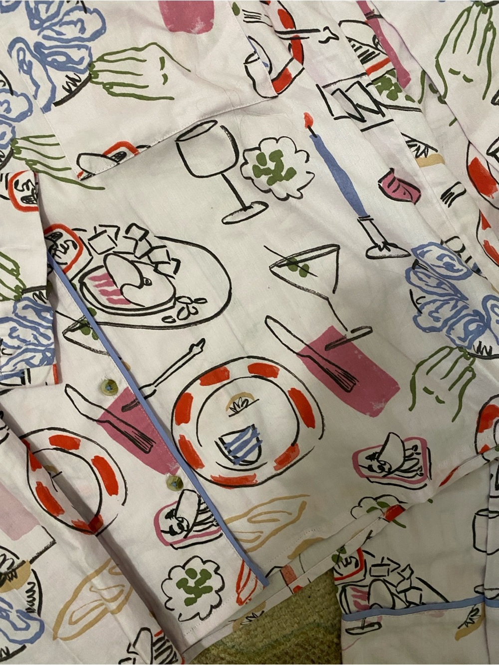 Anthropologie Printed Pajama Set Lavender with Multi-Color cocktail snack print! - Picture 4 of 5